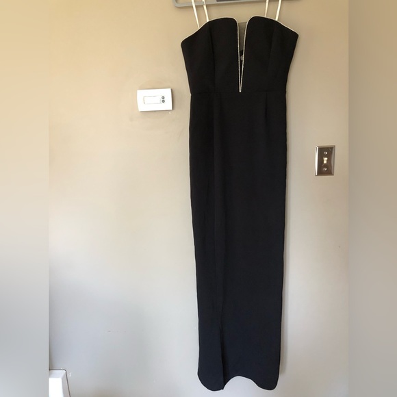 HALSTON HERITAGE Black + Silver Strapless Deep V Formal Maxi Gown Dress Size 6 - Picture 3 of 11